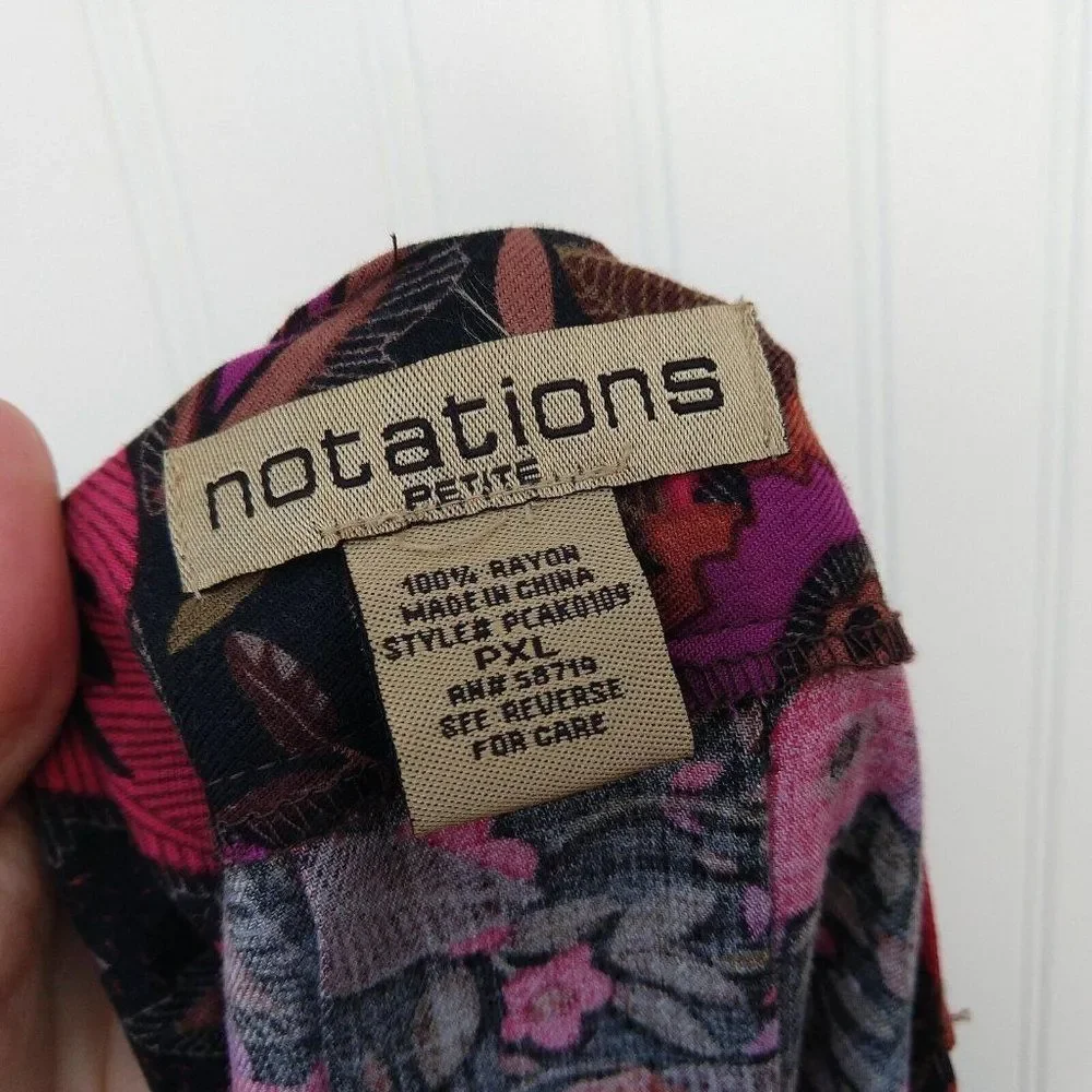 Notations Vintage 90s Floral Midi Skirt Size XL Petite Black Flower Print Rayon - Picture 8 of 12